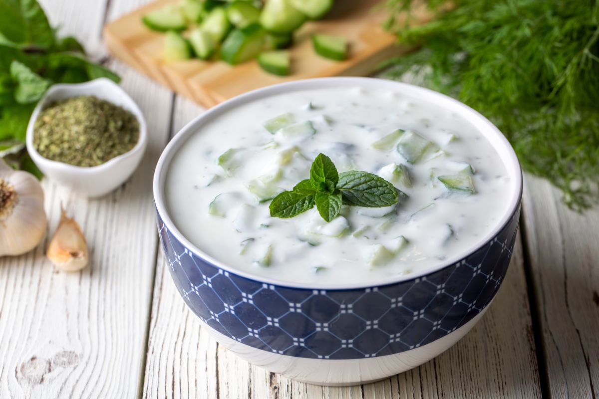 Tzatziki with chopped cucumber