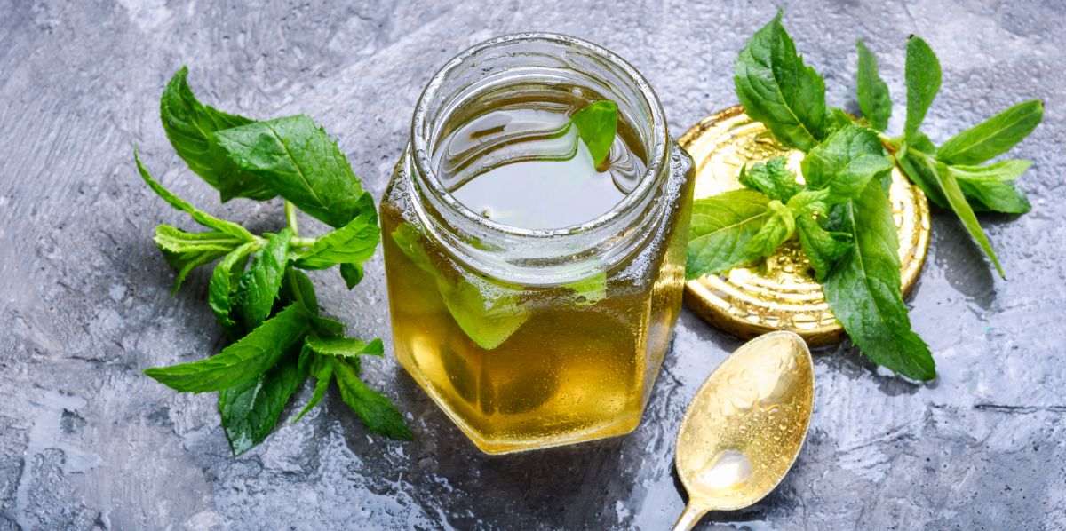 A jar of homemade mint jelly