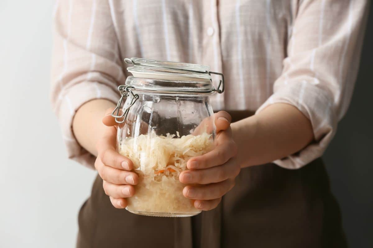 A jar of fermented sauerkraut