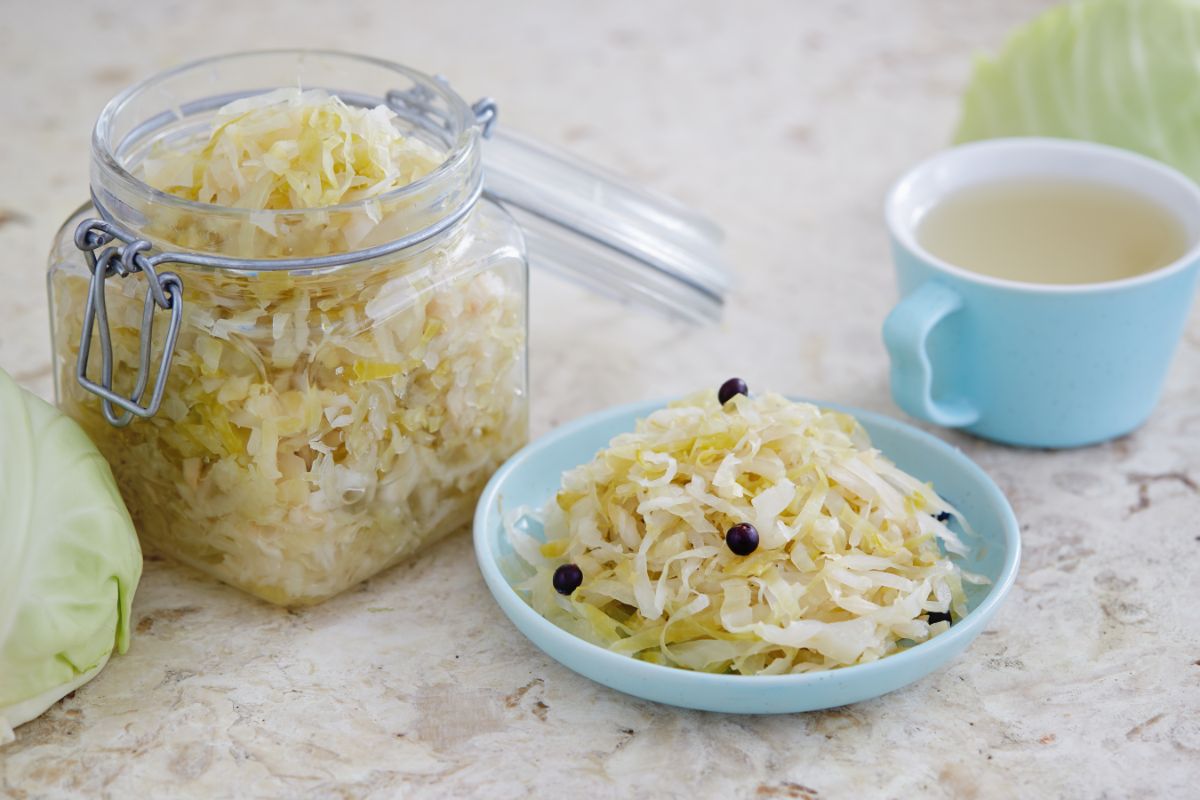 Freshly made sauerkraut on a dish