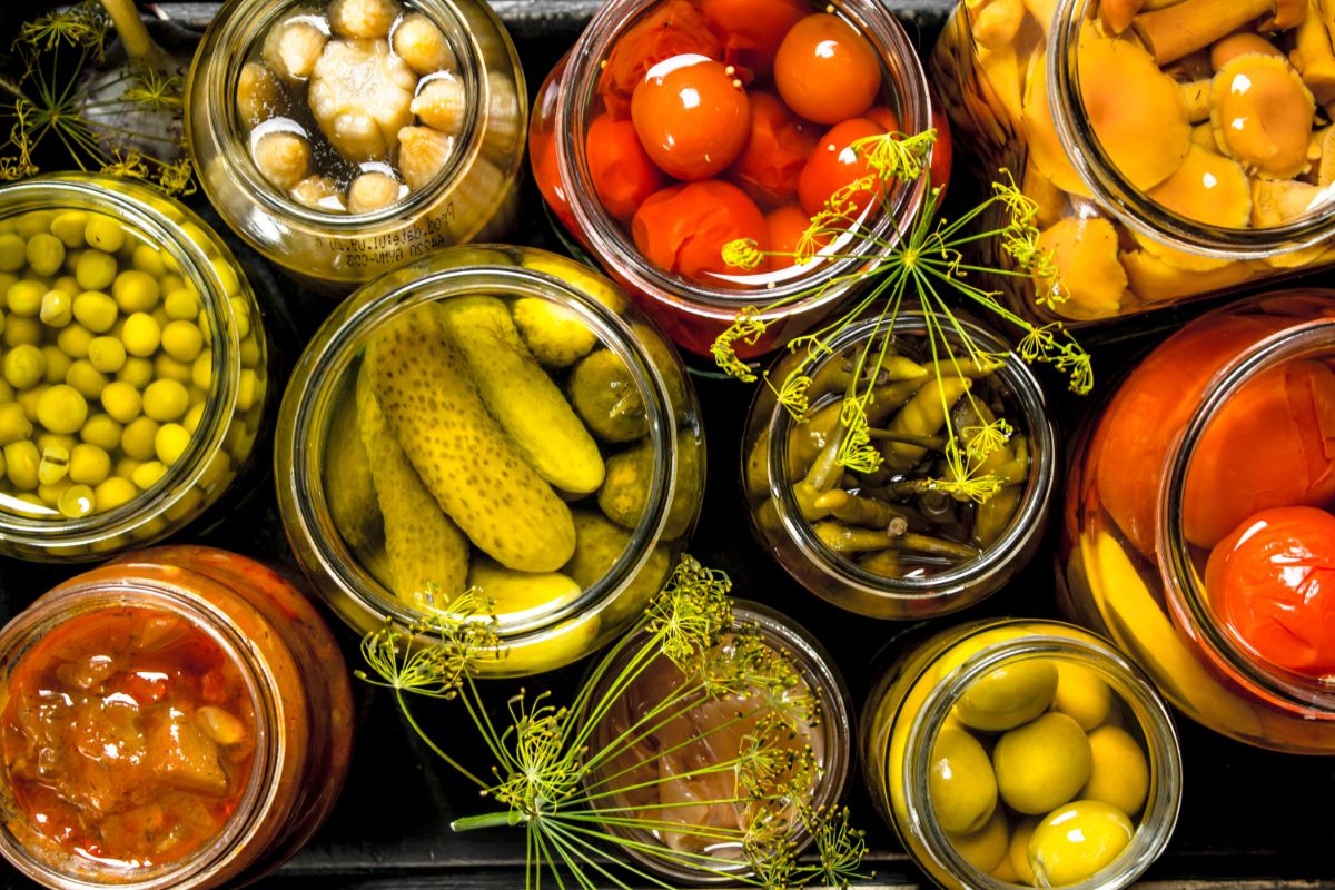 Jars of pickled produce