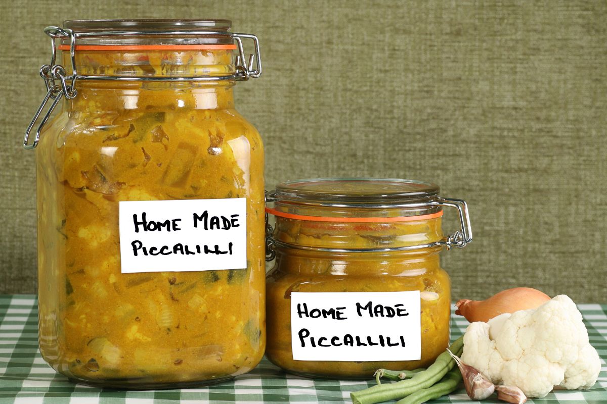 Jars of homemade piccalilli