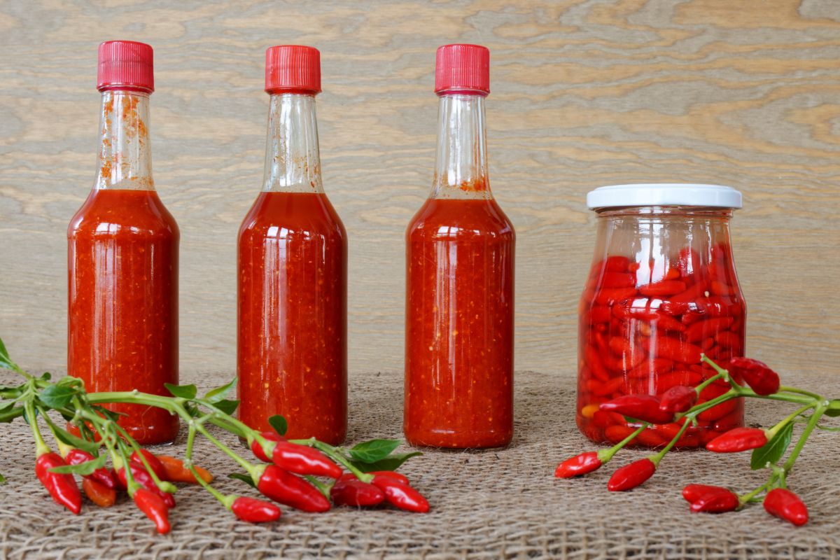 Jars of fermented hot sauce