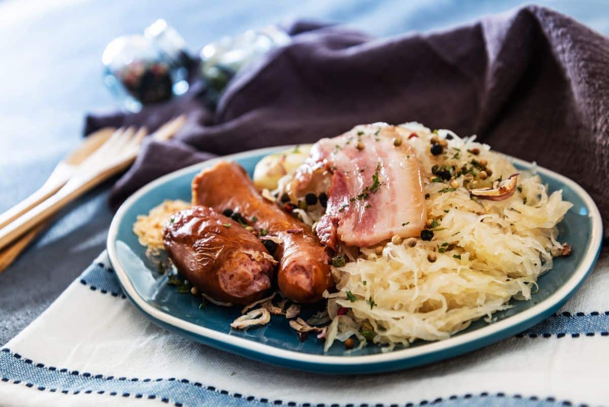 Fermented sauerkraut with sausage and bacon
