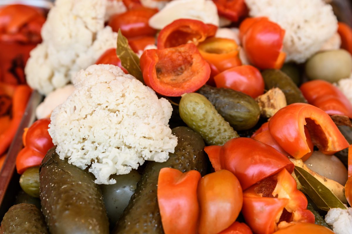 Pickled vegetables in a Giardiniera