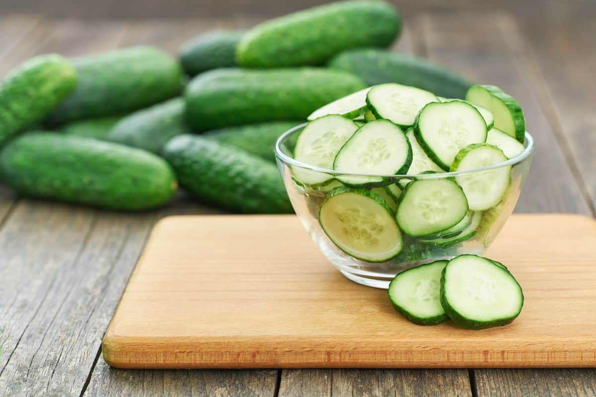 Cucumbers sliced for making pickles