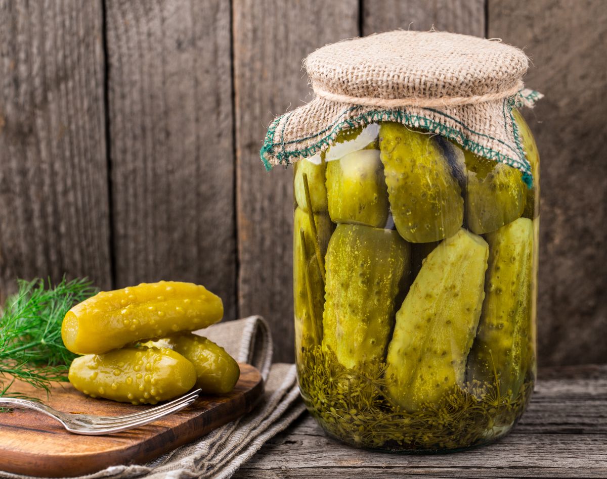 Homemade dill pickles in a jar