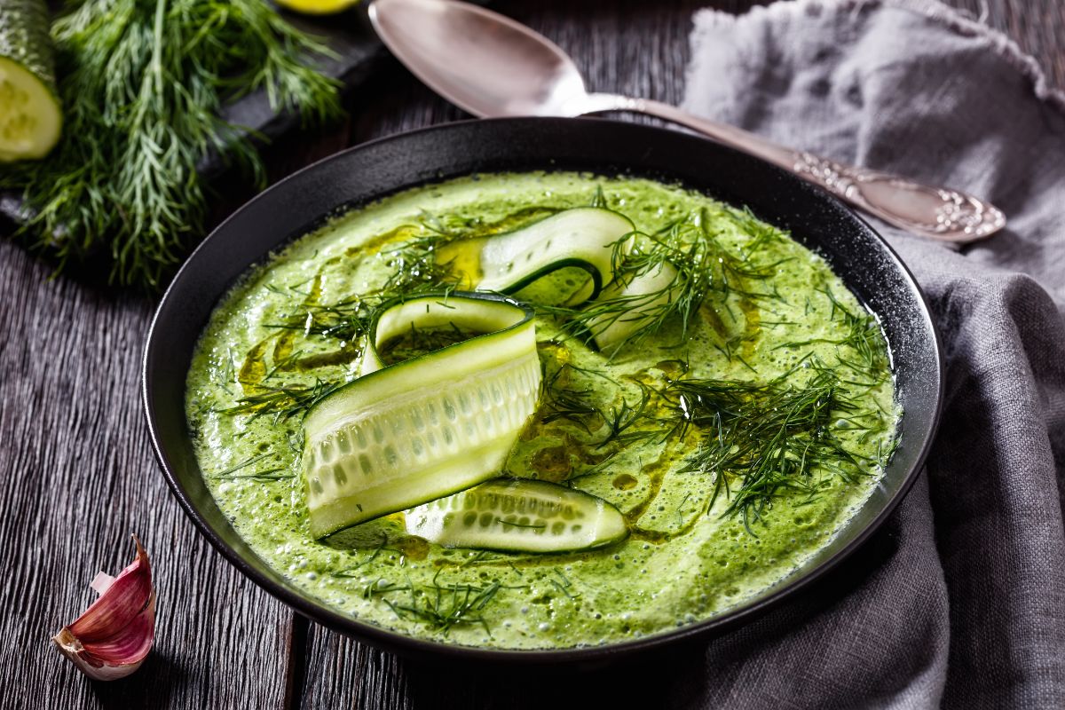 Homemade cucumber soup with dill