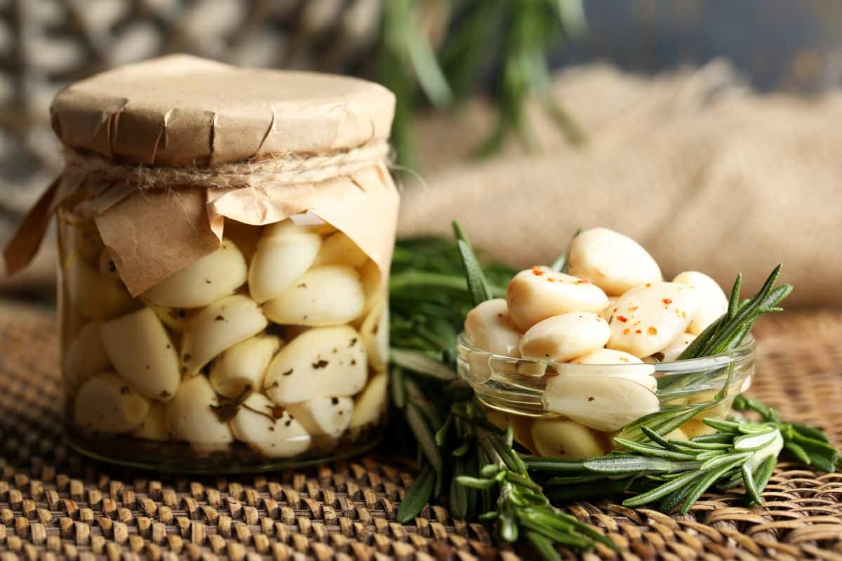 Preserved garlic cloves in a jar