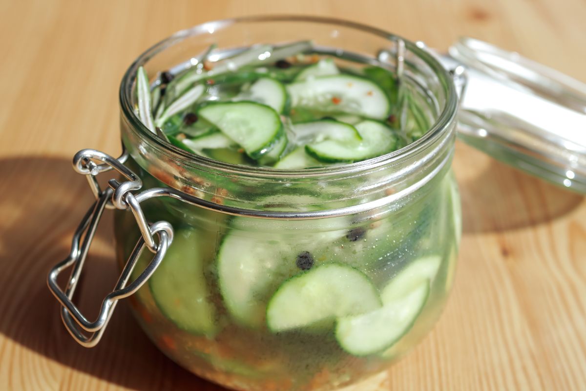 Quick pickled refrigerator pickles in a jar