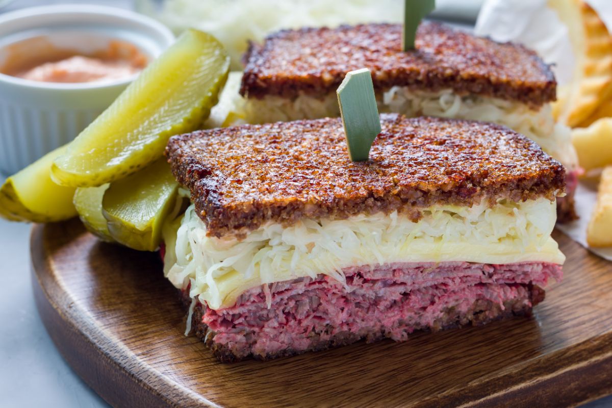 Refrigerator pickles served with a sandwich