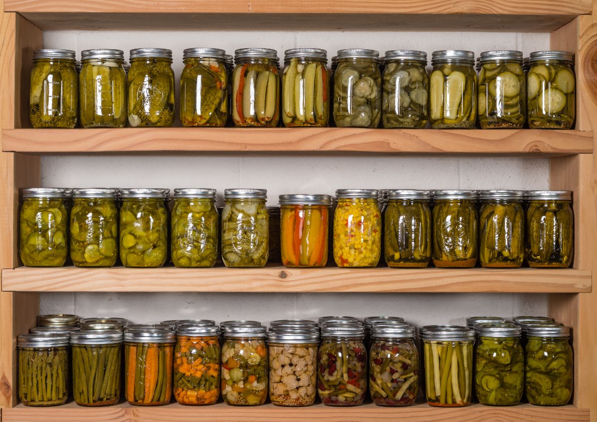 Jars of canned goods on a shelf