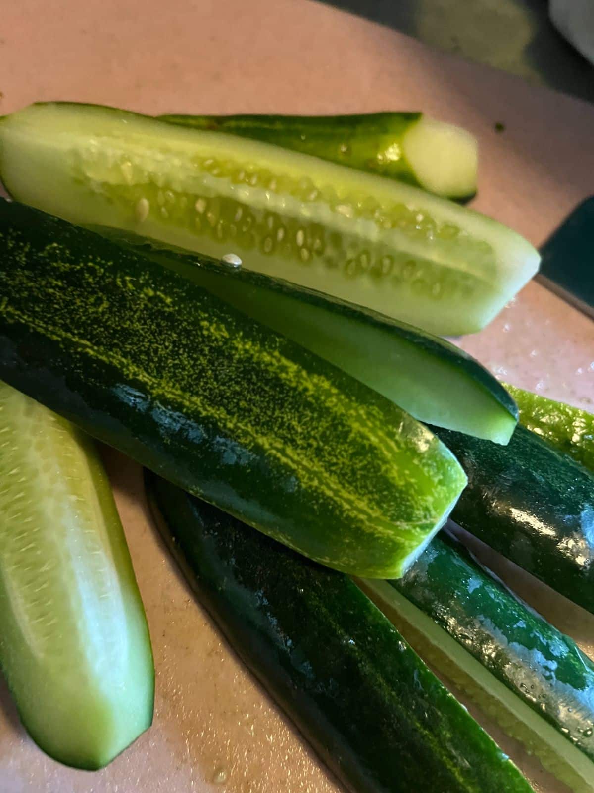 Cucumbers cut and prepped for pickling