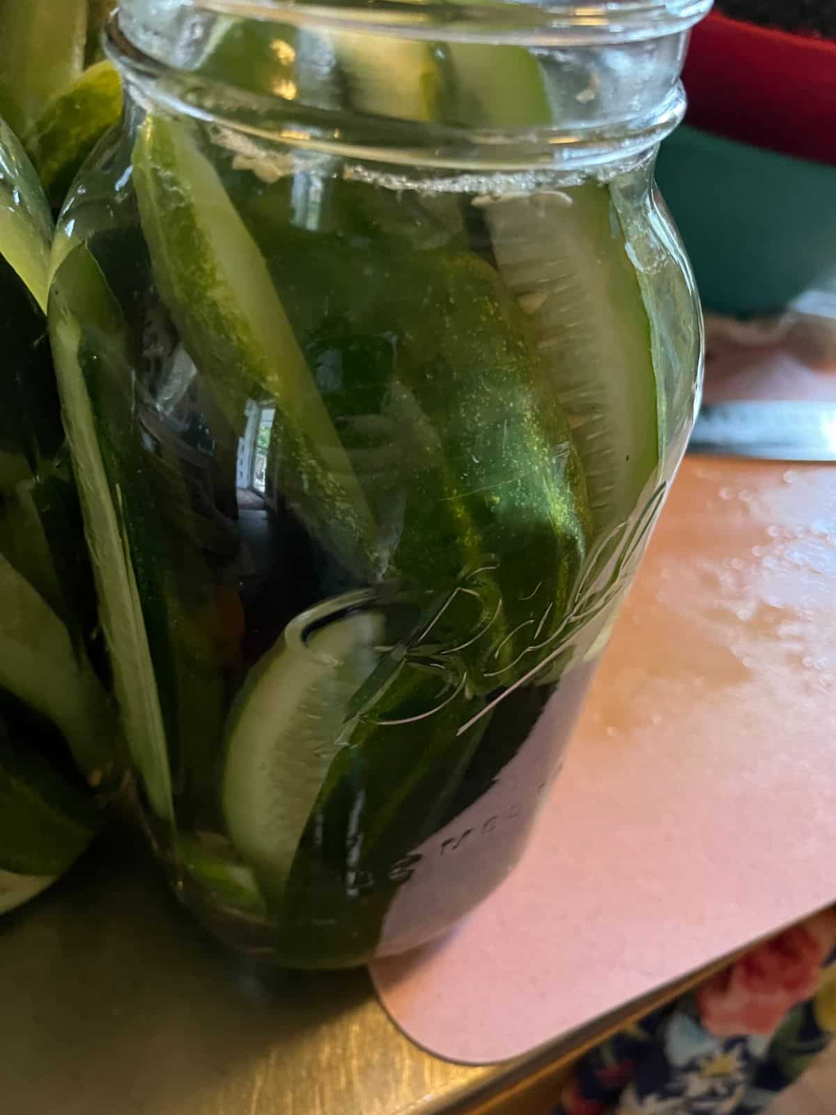 A jar of fresh made pickles
