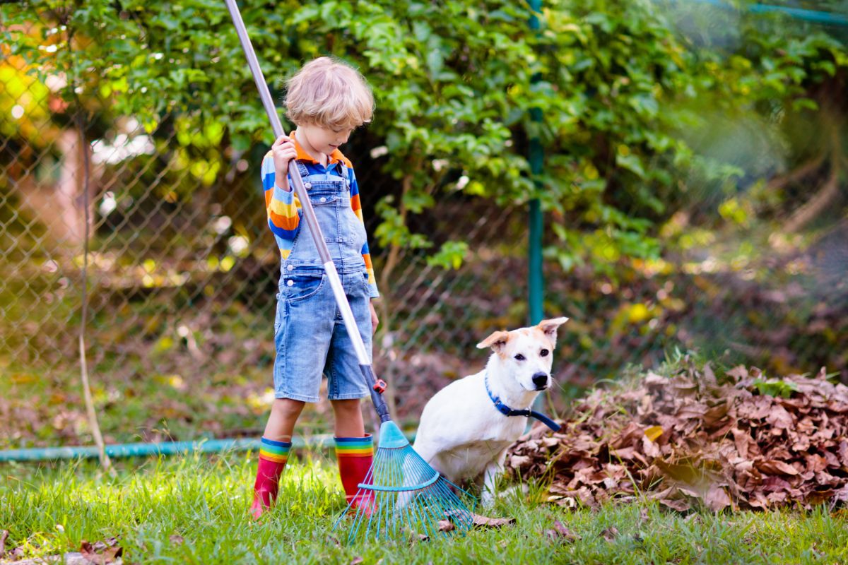 A boy holding a rake with a built up grip