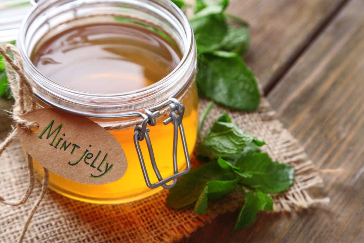 A jar of homemade mint jelly