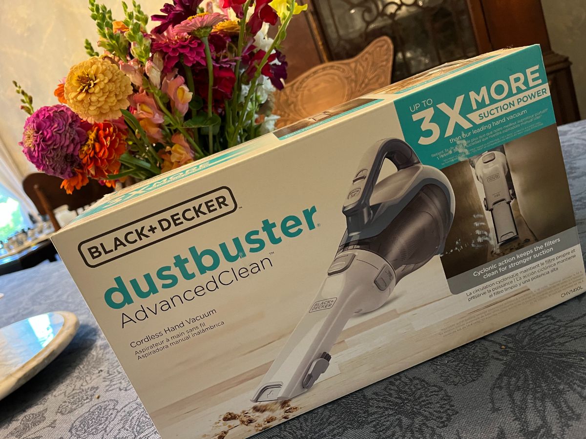 A Dustbuster vacuum cleaner in the box for vacuuming garden pests