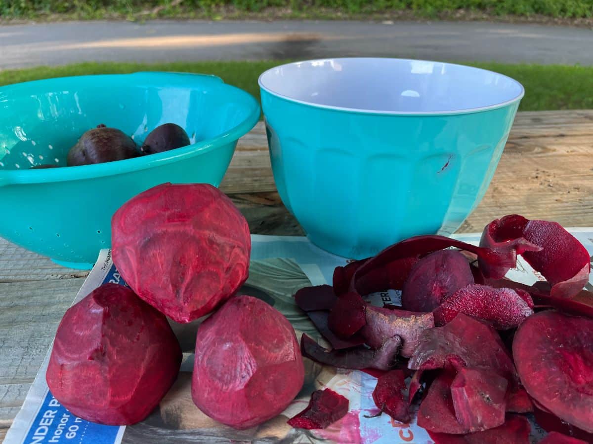 Peeled beets for cooking on a flat top grill