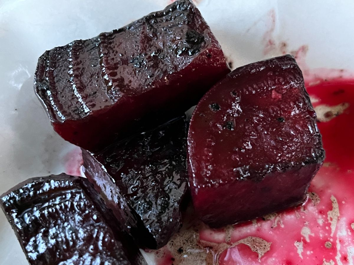 Delicious roasted beets cooked on a flat grill