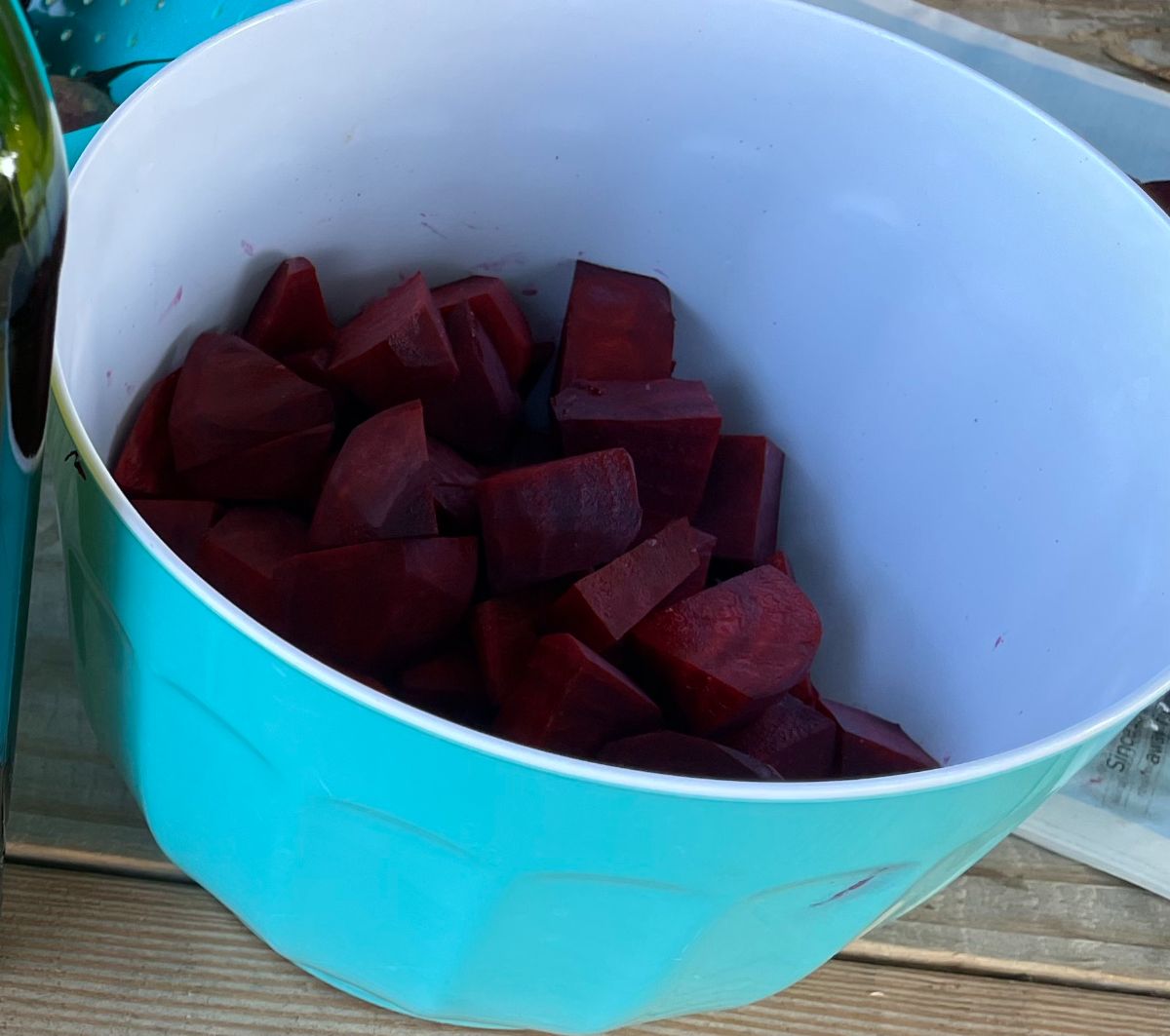 Beets cubed for roasting on a grill