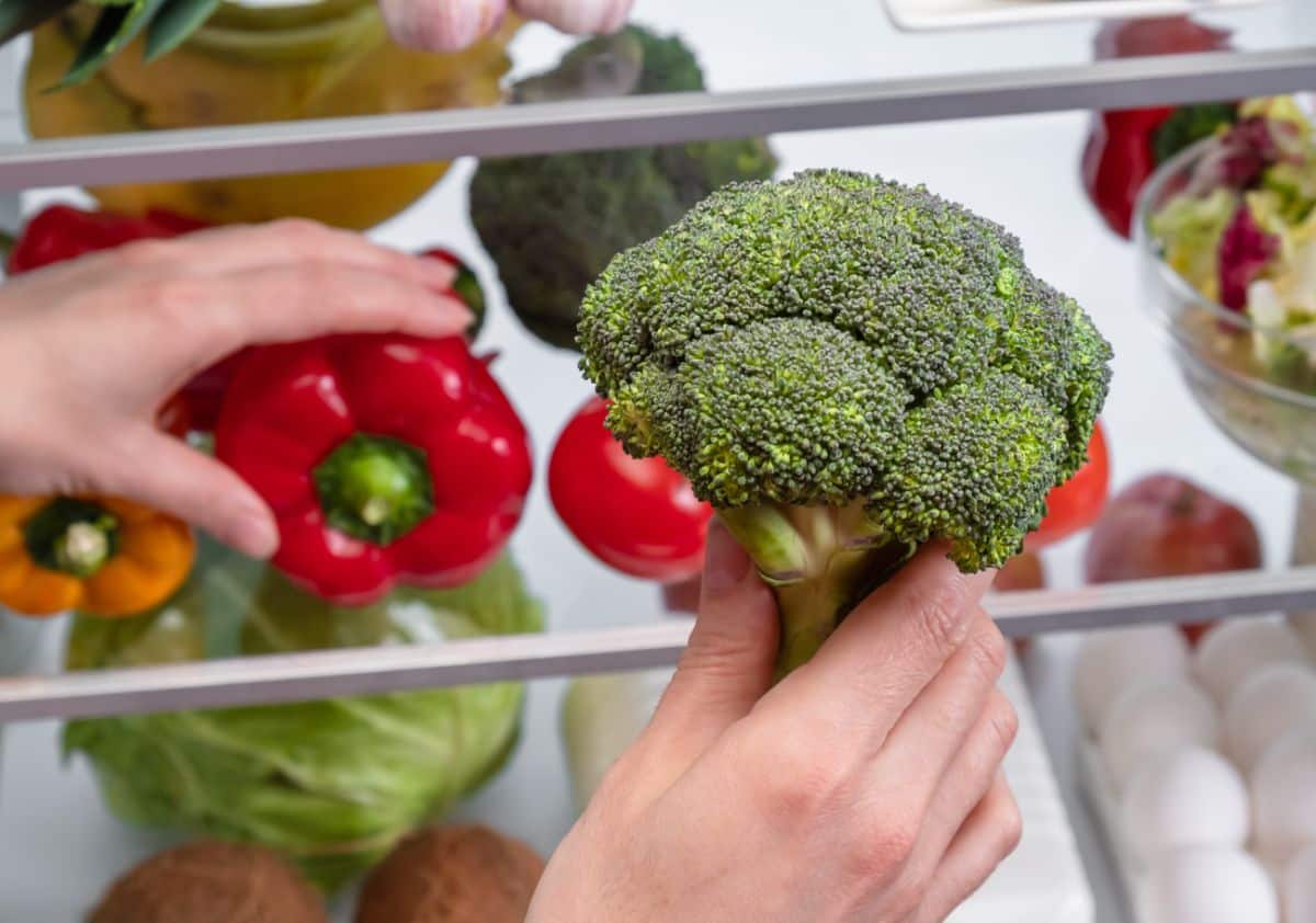 Broccoli and vegetables stored in the refrigerator