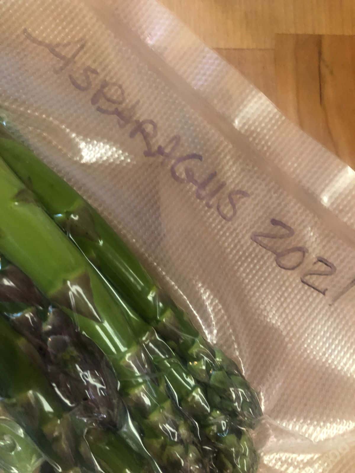 Asparagus in a bag for freezing