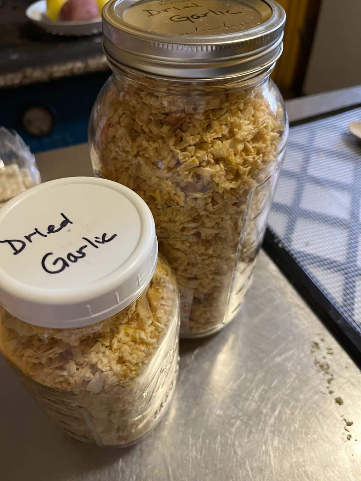 Jars of dried fresh garlic