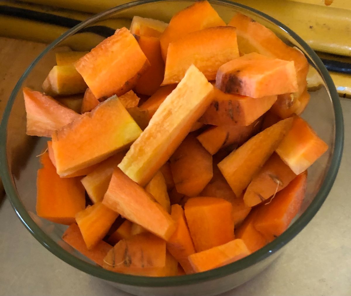 Carrots cut and dried for dehydrating