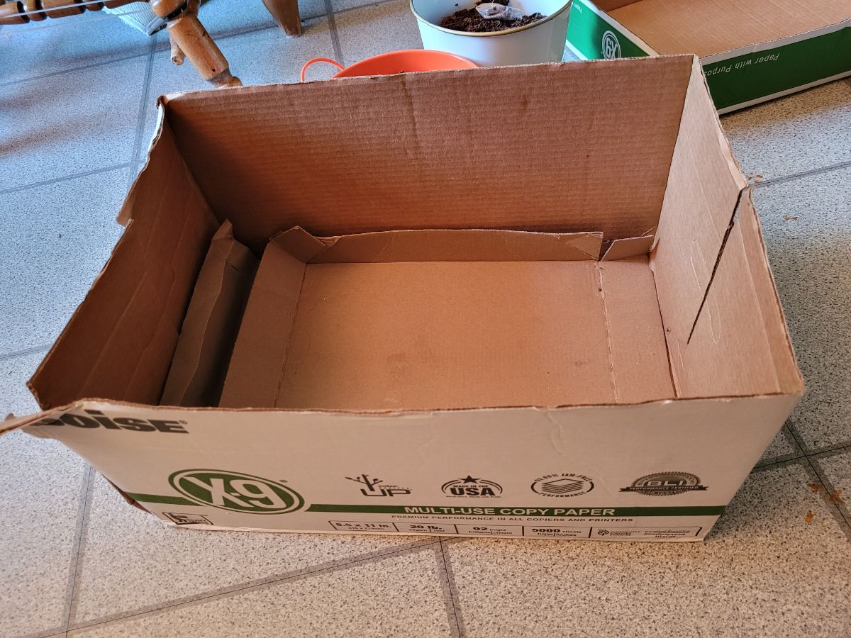 A box lined for cardboard box composting