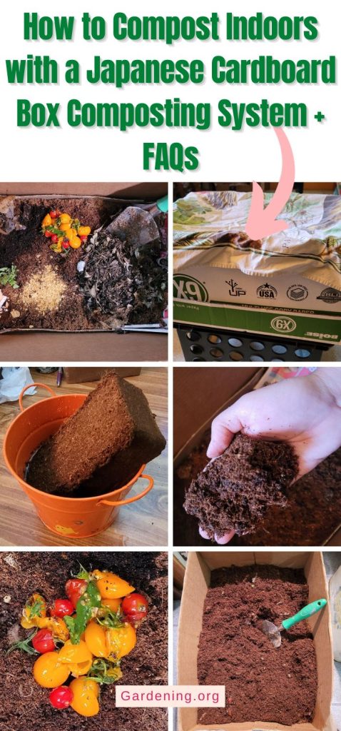 How to Compost Indoors with a Japanese Cardboard Box Composting System + FAQs pinterest image.