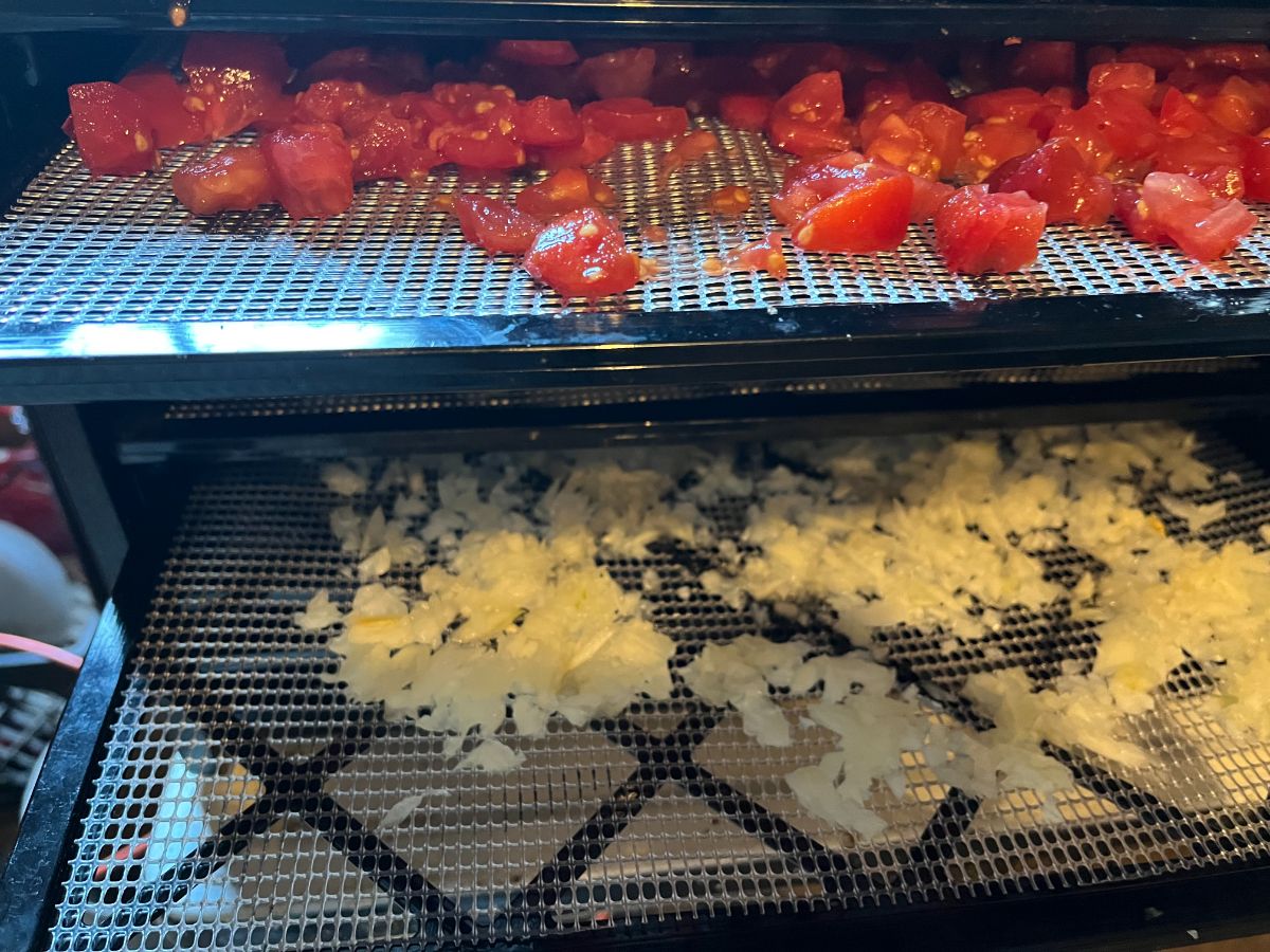 Fresh vegetables in a dehydrator