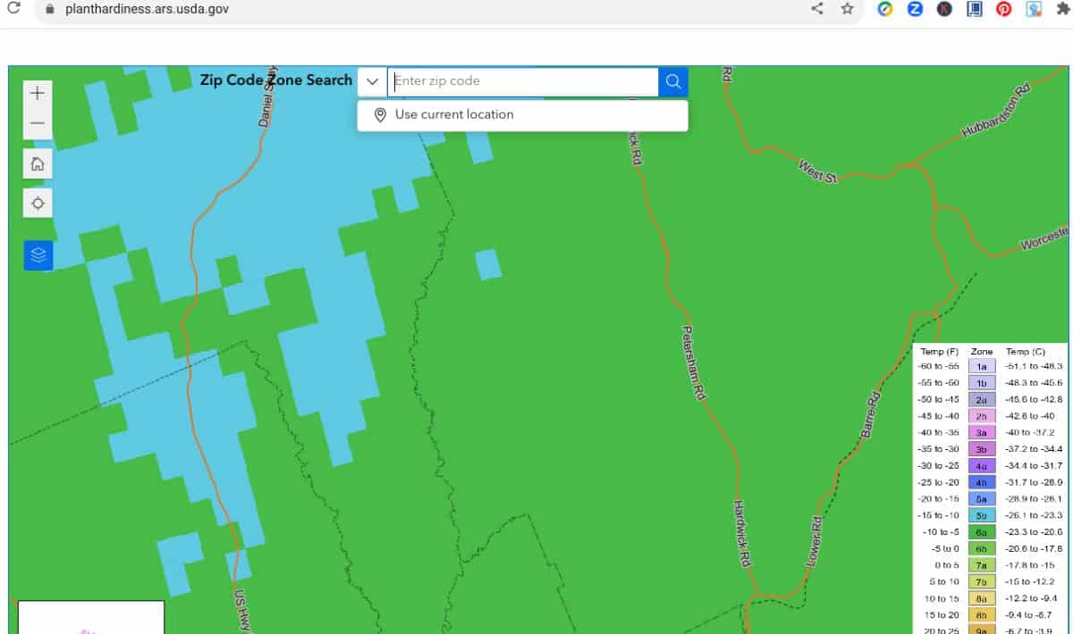 Local search on the USDA interactive plant hardiness map