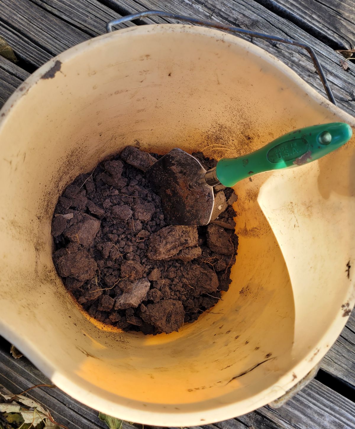 Soil samples mixed in a bucket