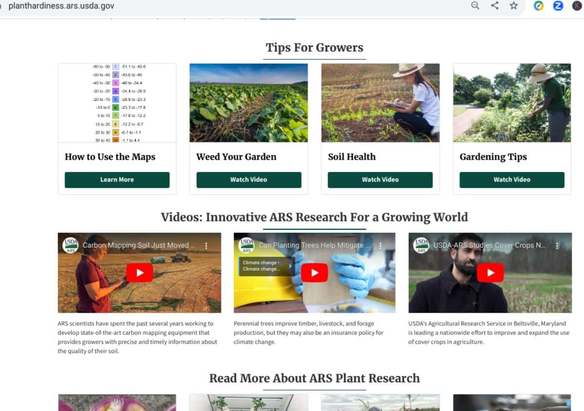New tips and videos section on the USDA plant hardiness website