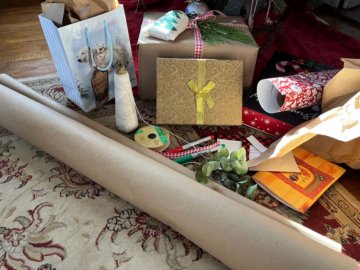 A roll of kraft paper for wrapping presents
