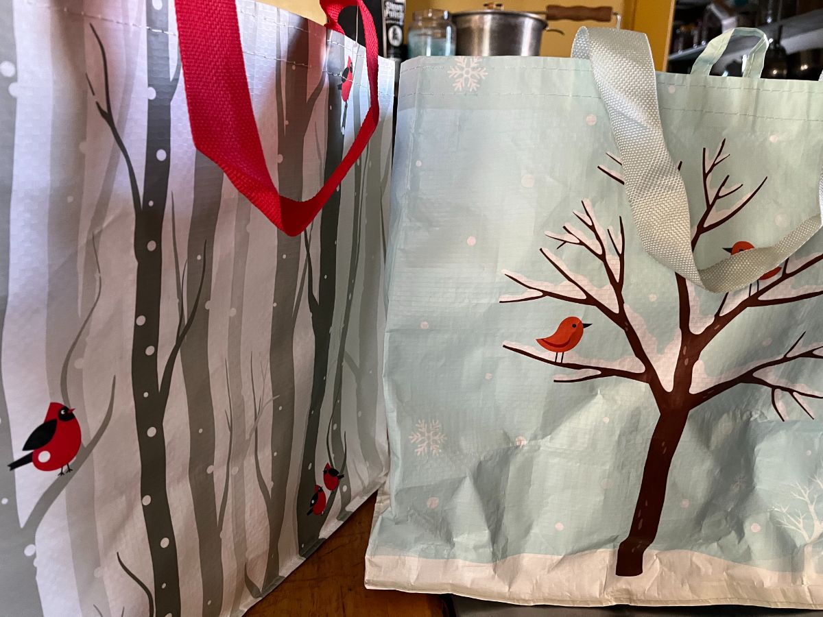 Winter themed reusable shopping bags