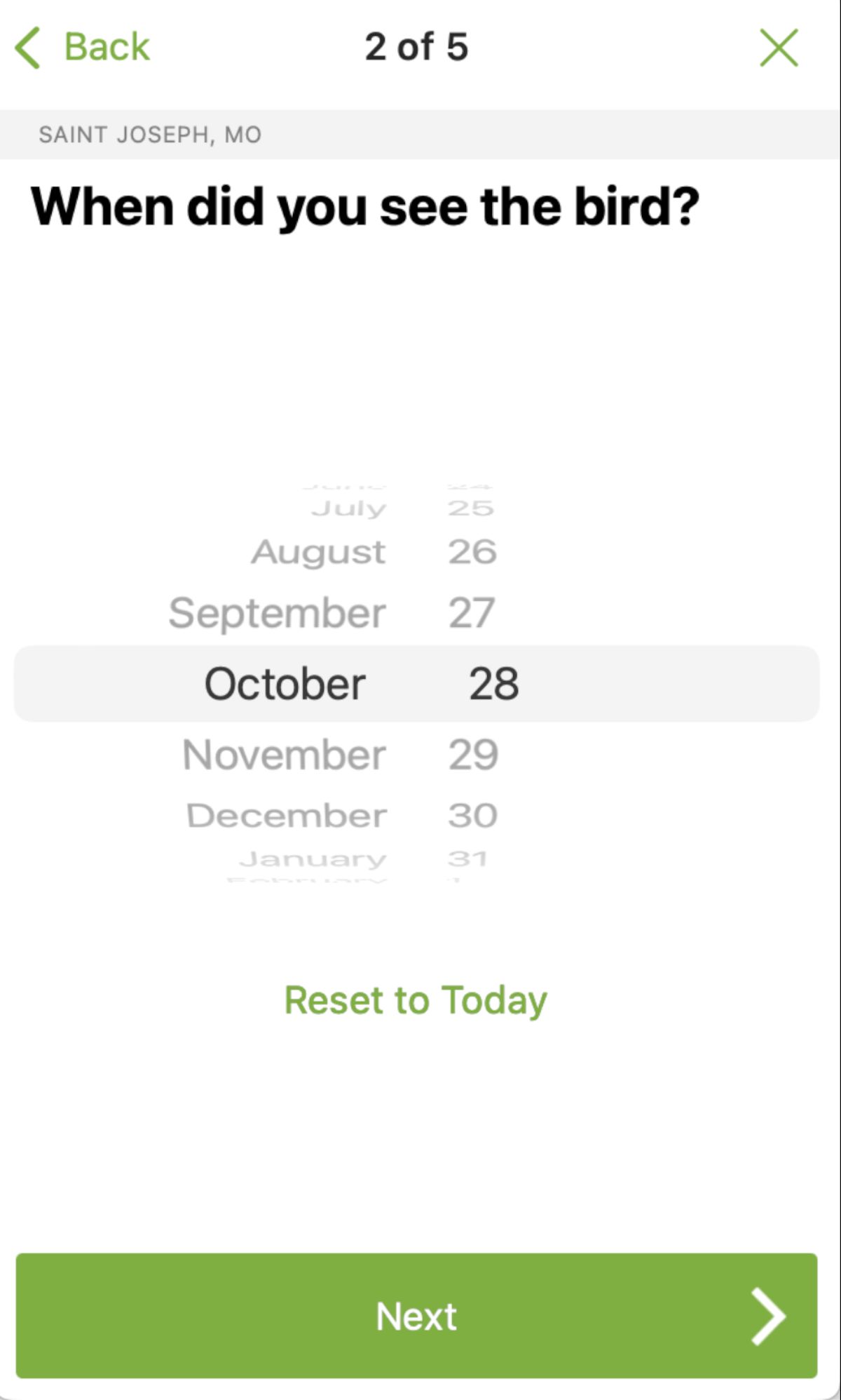 The calendar feature showing date options in Merlin