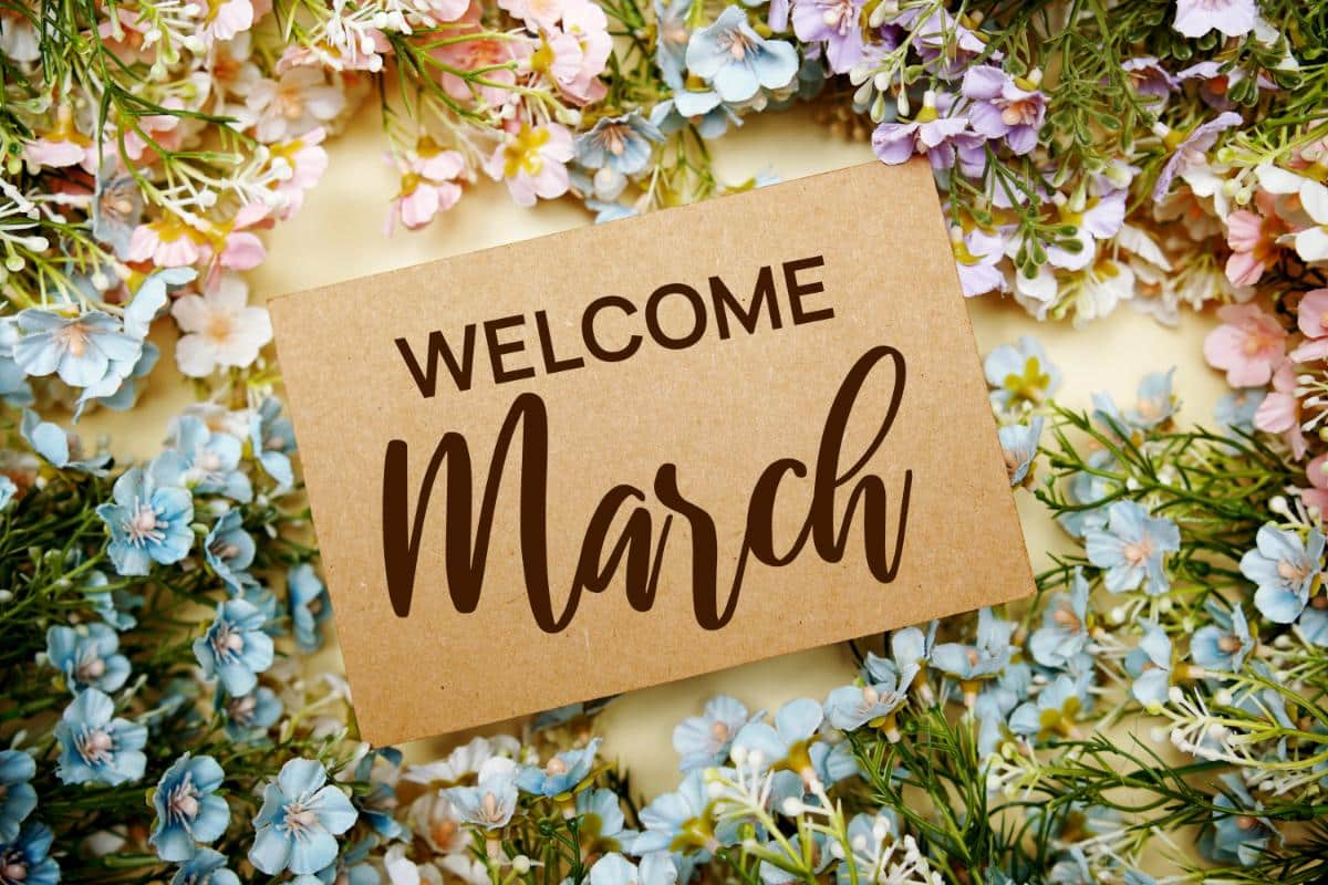 March sign with flowers