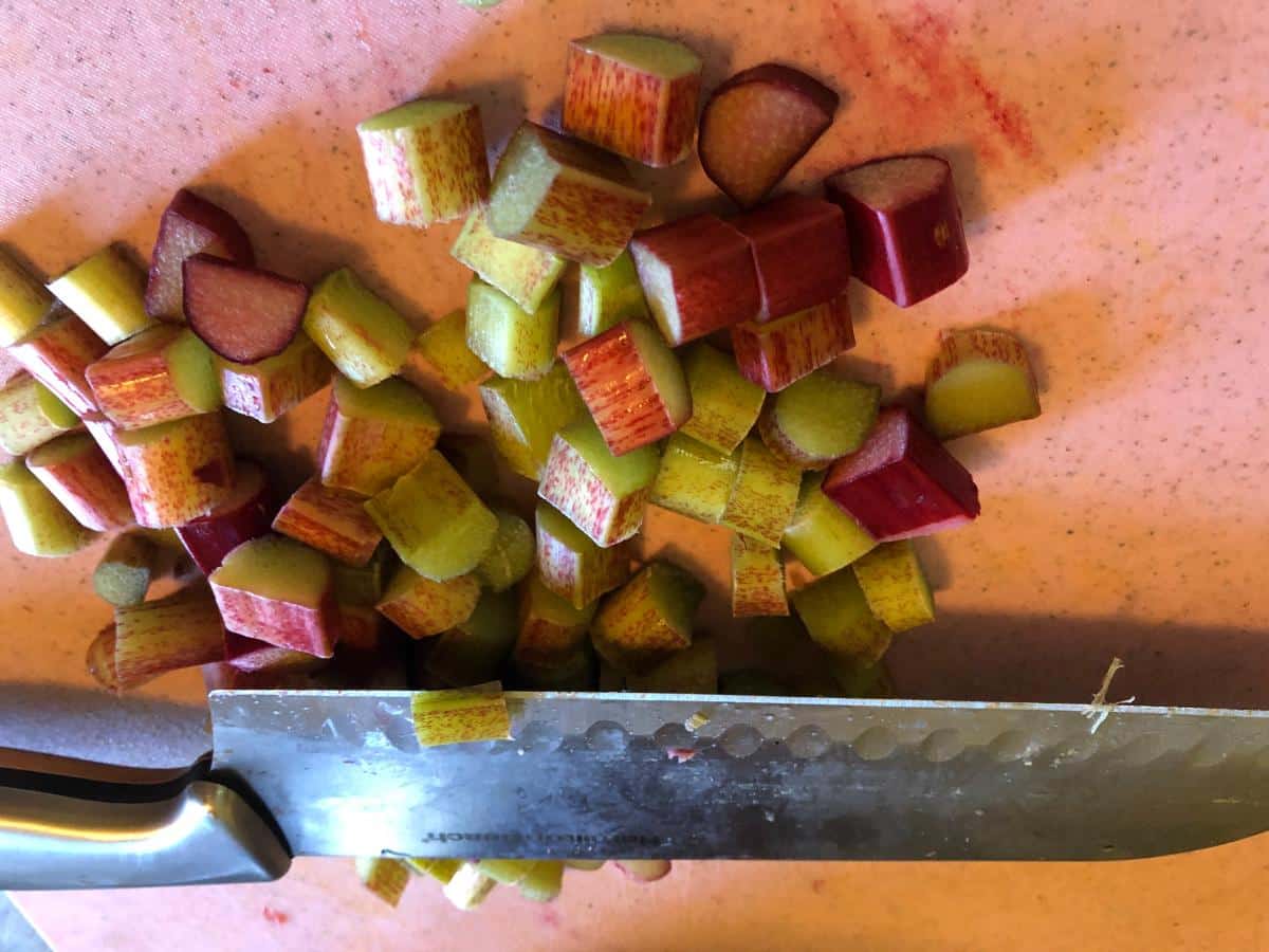 Chopped rhubarb for coffee cake