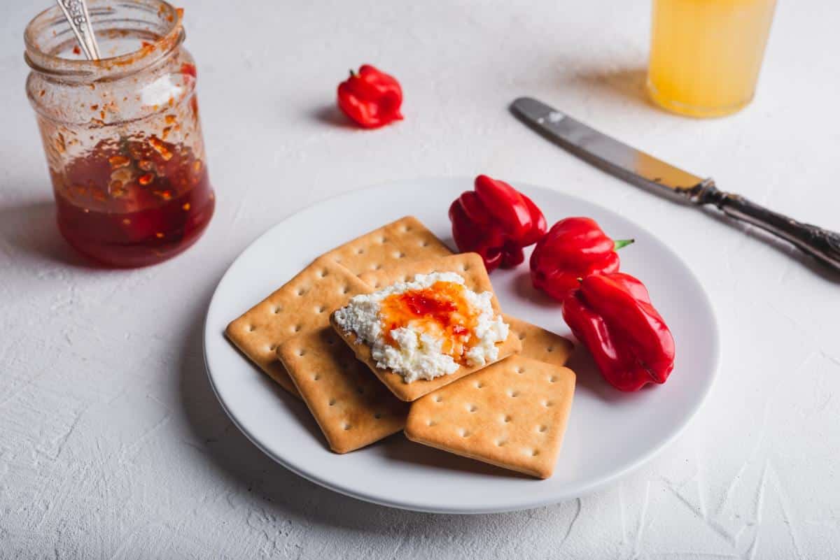 Hot pepper jelly on crackers