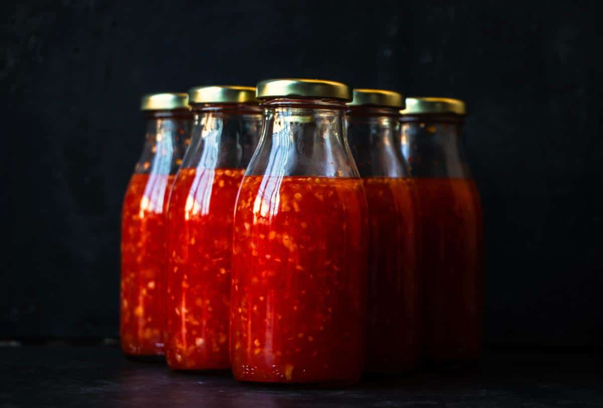 Bottles of hot pepper ketchup