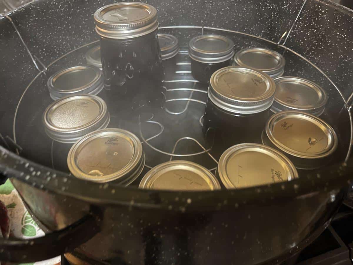 Jars of jelly in a water bath canner