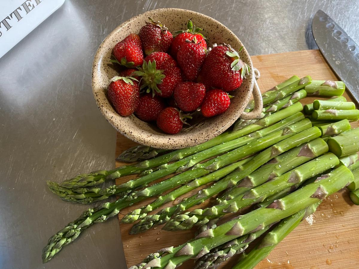 Fresh strawberries and asparagus in season