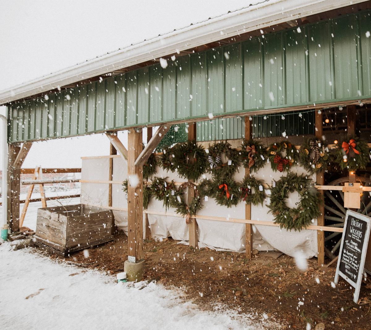 Farm shop in snow in winter