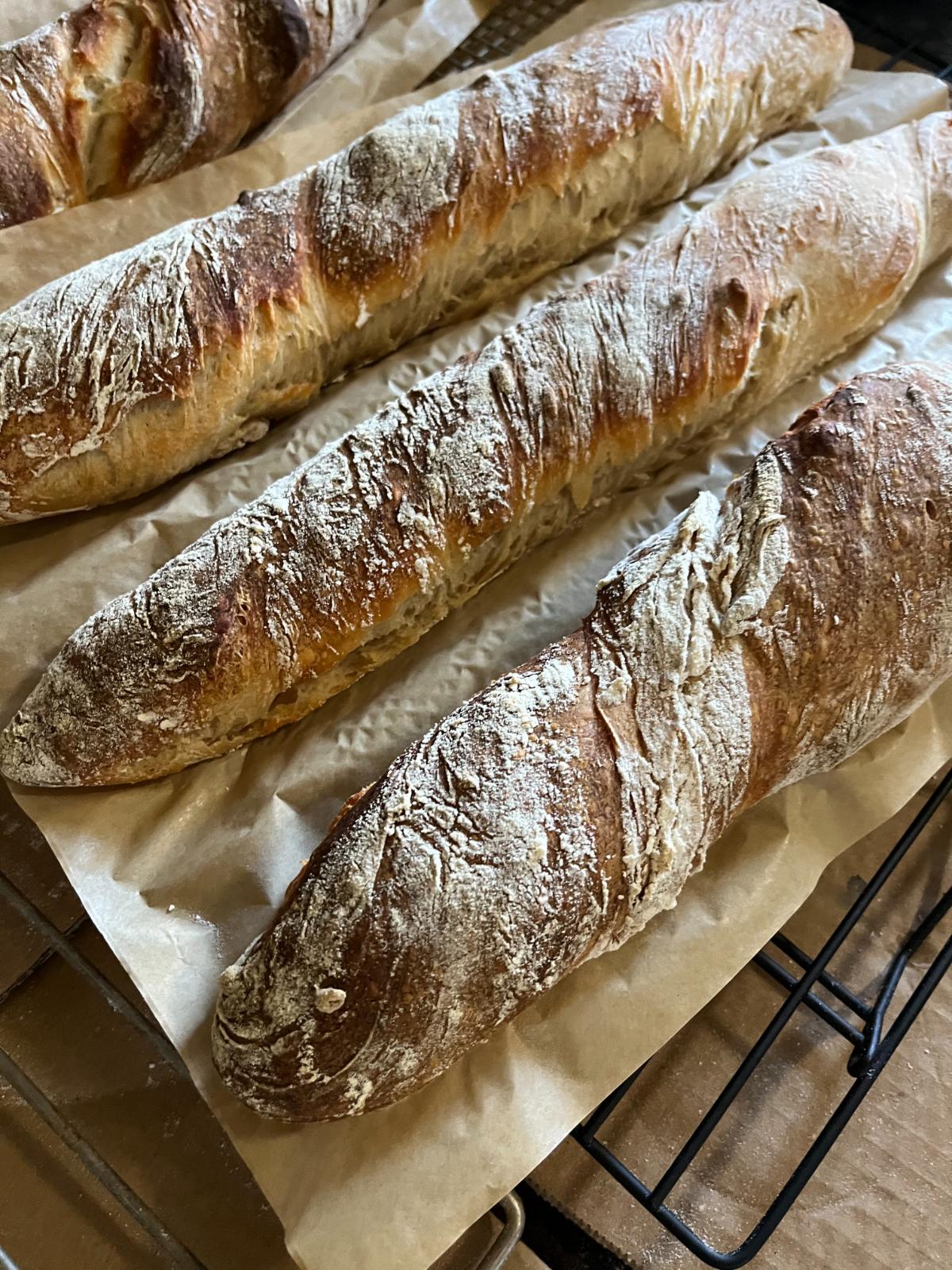 Homemade no knead baguettes