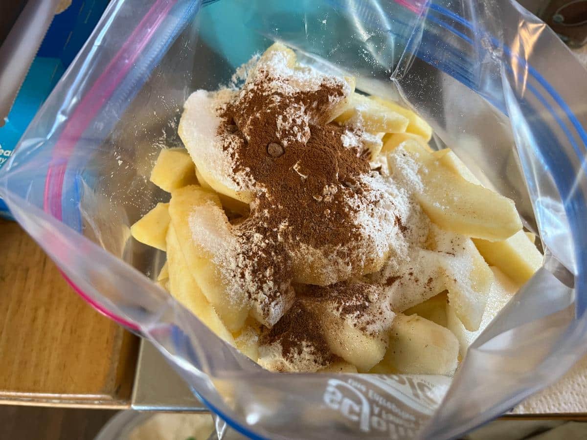 Flour, sugar and spices in freezer pie filling