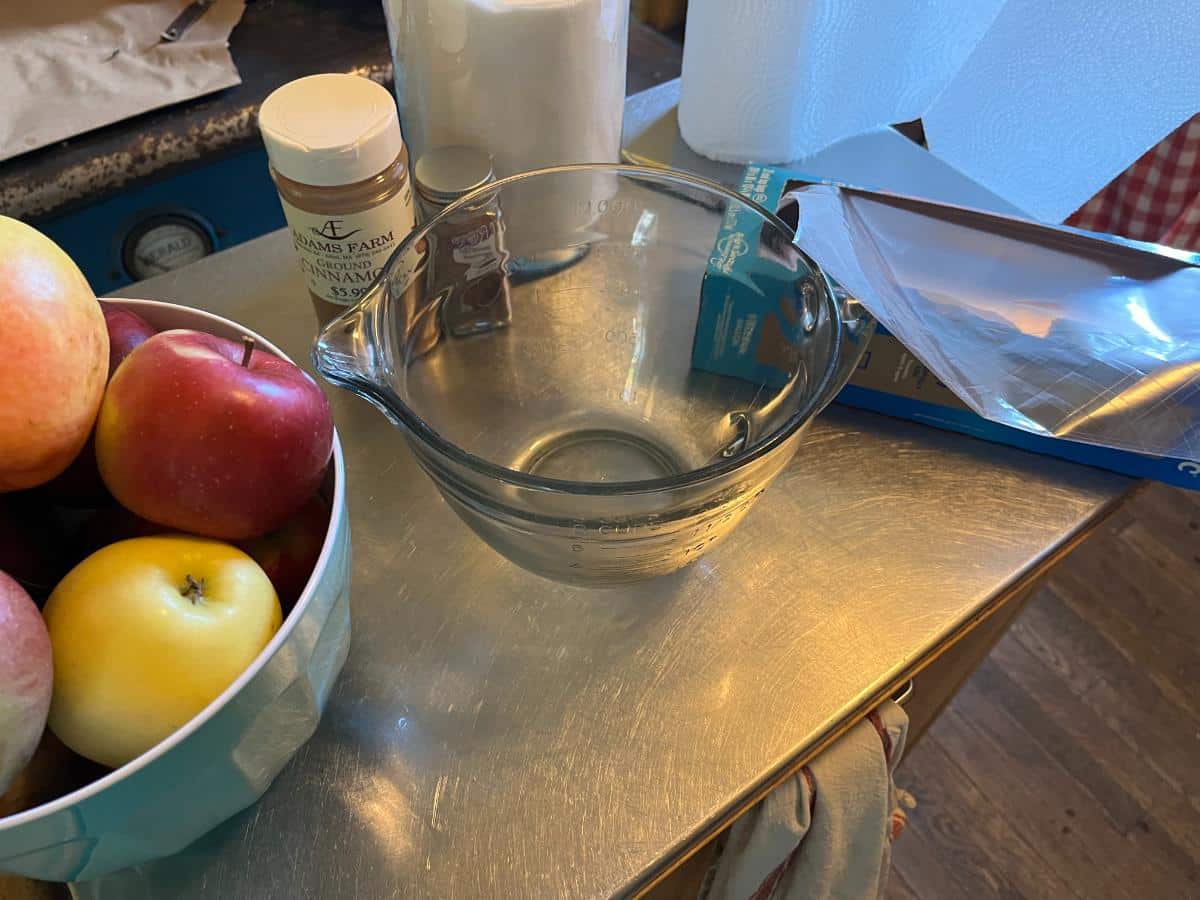 Apples and ingredients for freezer pie filling