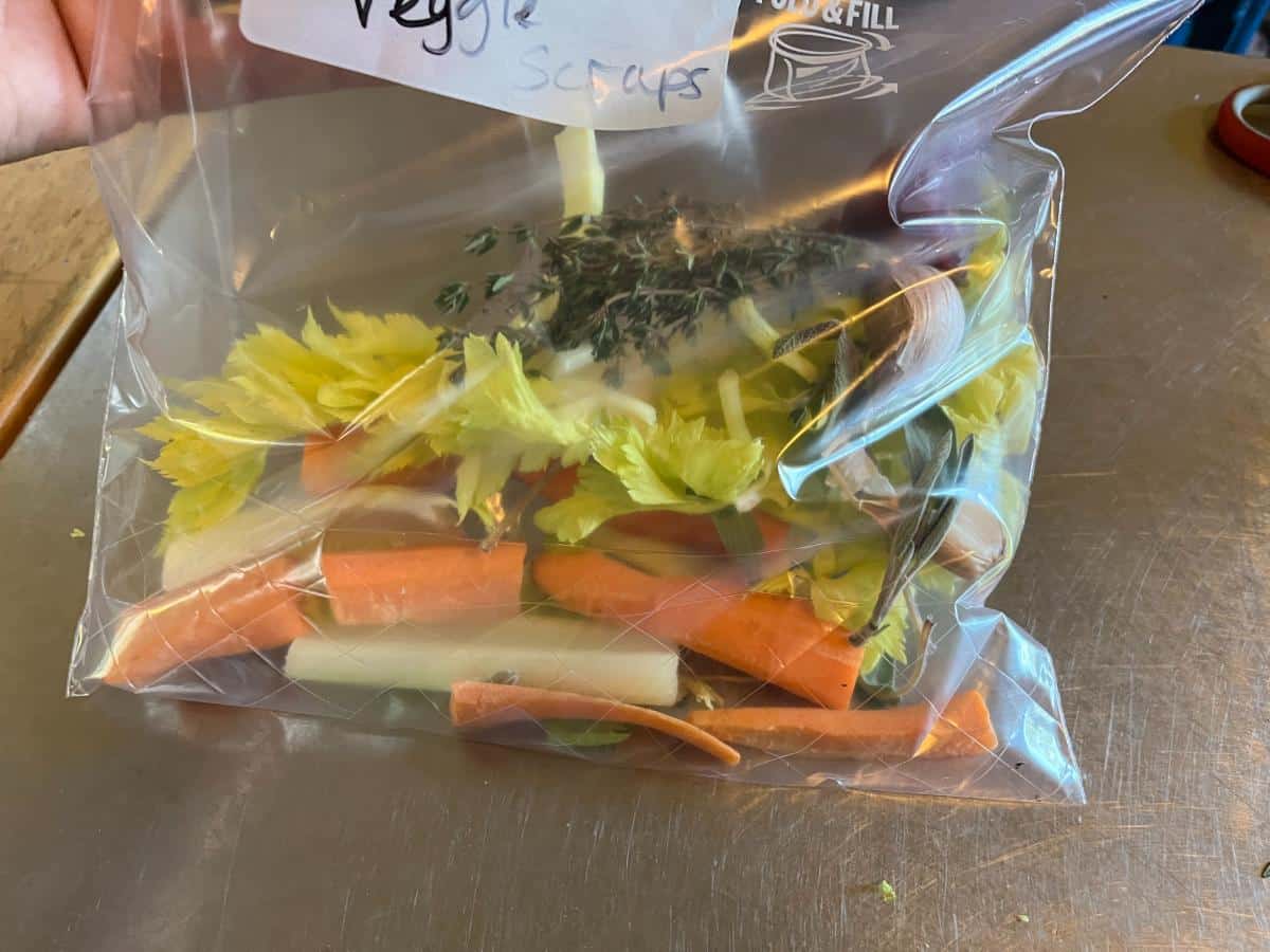 Freezer vegetable scrap bag for broth