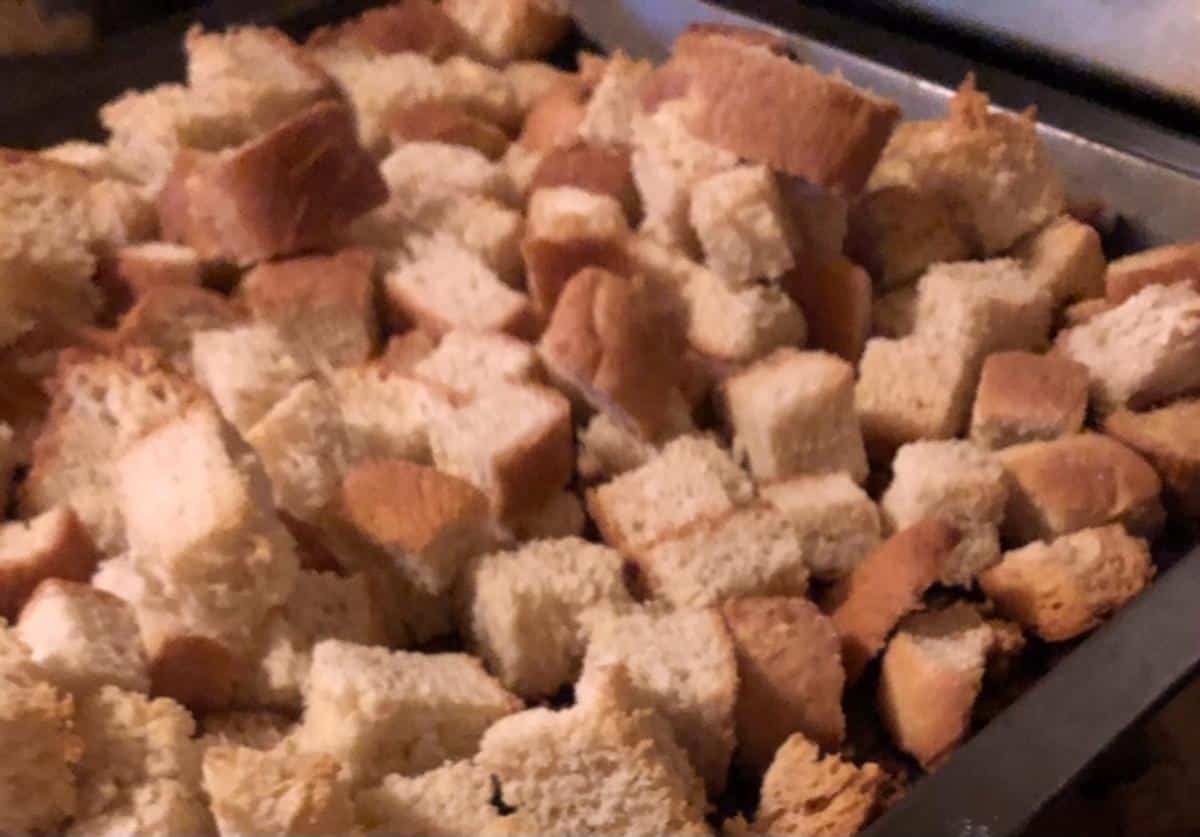 Homemade bread cubes for croutons