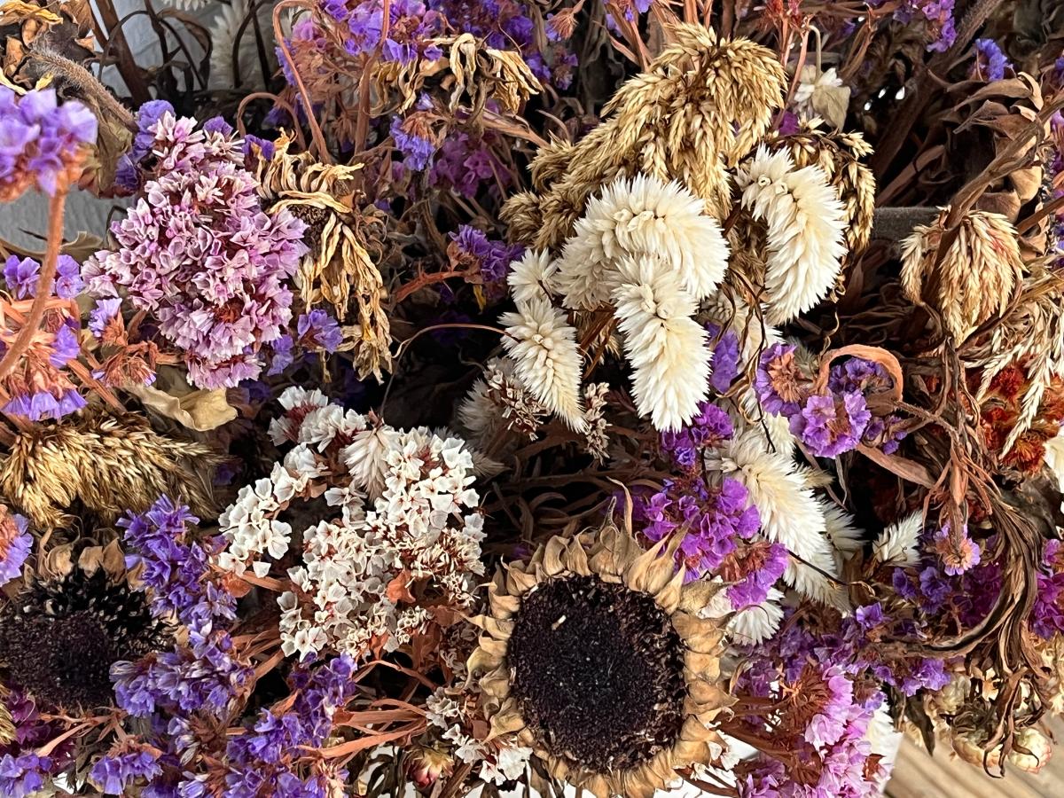 Dried flower arrangement the birds Love to eat